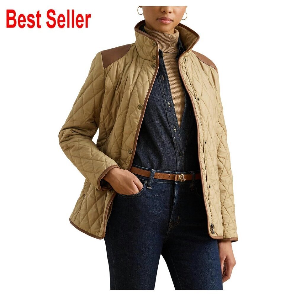 PU Trim Barn Jacket Classic Chic Elegant Outerwear Tailored Fit 26.5"